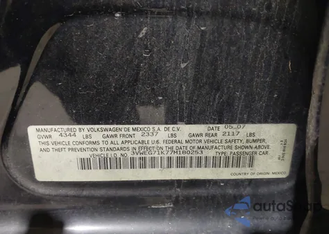 2007 Volkswagen Jetta Wolfsburg Edition из США, поврежденный, VIN 3VWEG71K77M180253